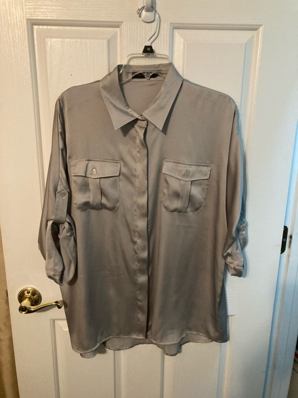The Limited Gray Satin Button-Front Blouse